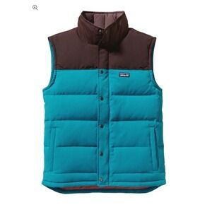 Patagonia Bivy Puffer Vest Full Zip Goose Down Khaki Blue Brown Men's large L